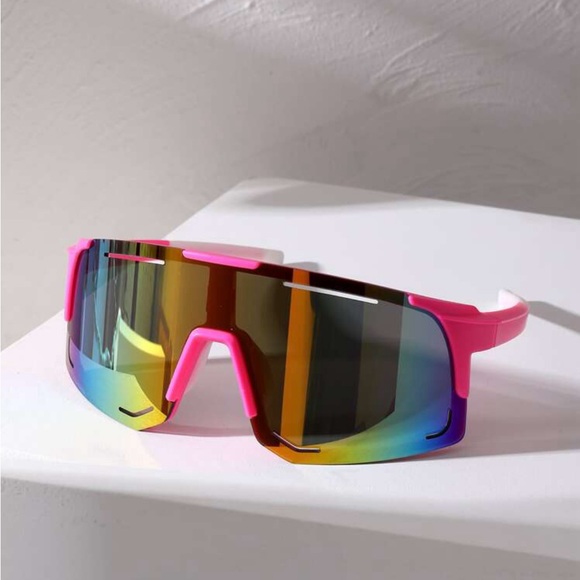 Accessories - Neon Pink and White Flat Top Multicolor Mirror Polarized Sunglasses OS New